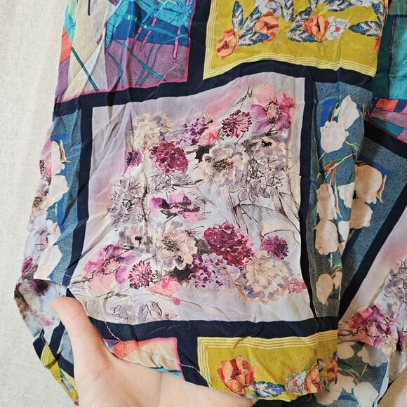 Tolani Top Womens S 100% Silk Multicolor Floral Print Dolman Sleeve V-Neck Boho - Picture 2 of 10